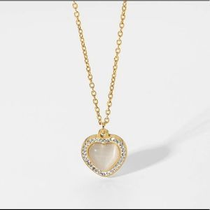 18K Gold PVD Plated Stainless Steel Opal Heart Necklace